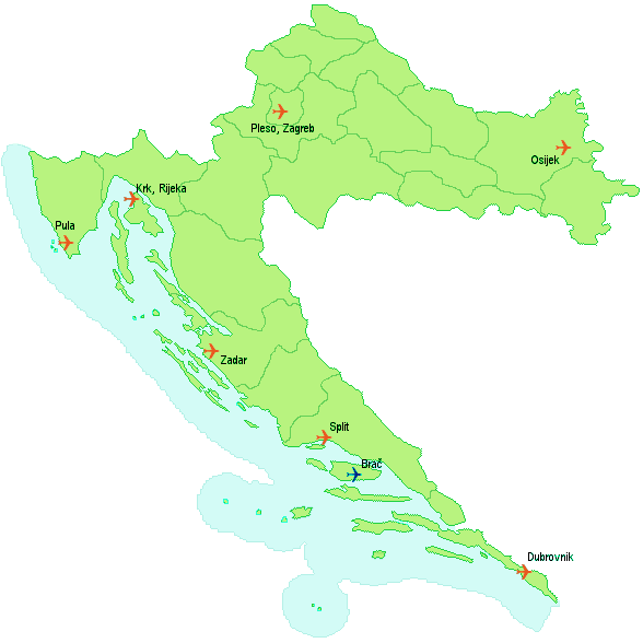 Карта аэропортов Хорватии