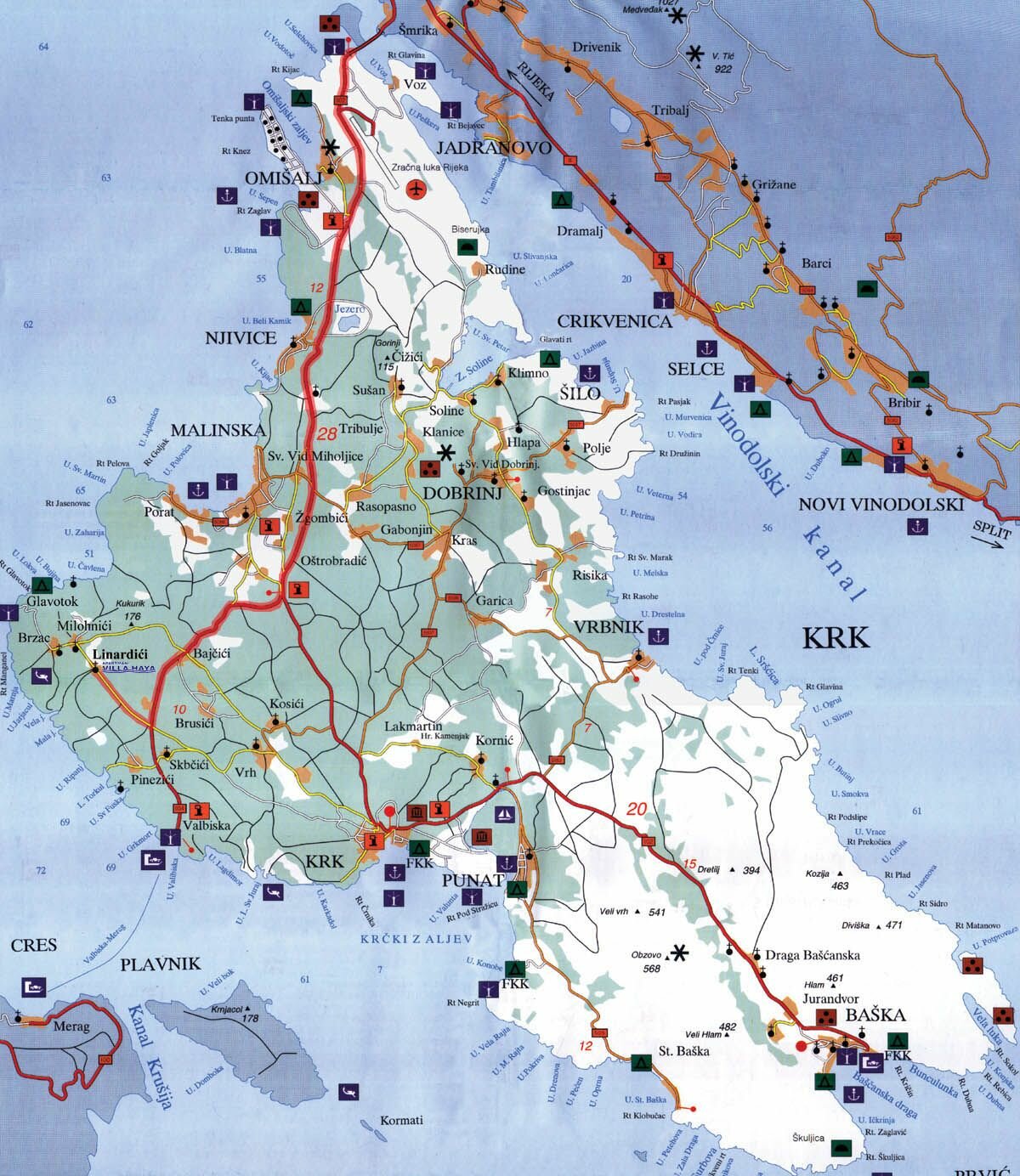 Island Krk map, Croatia